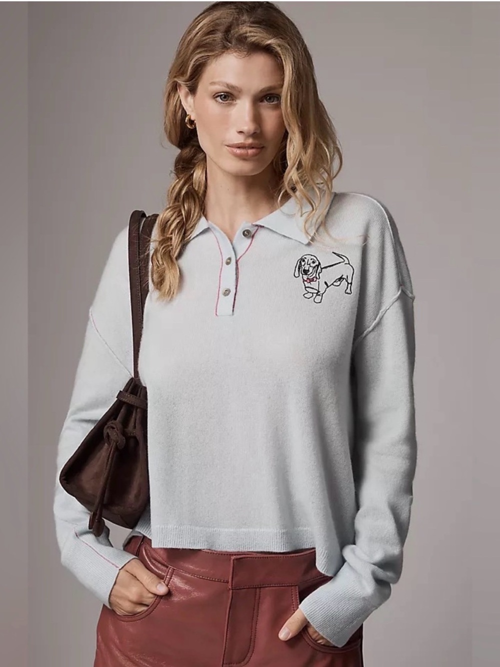 Pilcro Jensen Cashmere Crop Polo Sweater